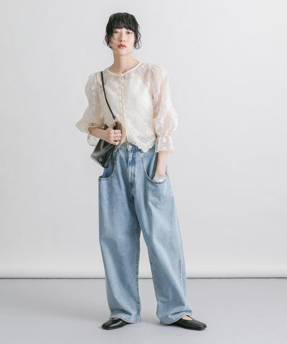 歐根紗刺繡短款襯衫