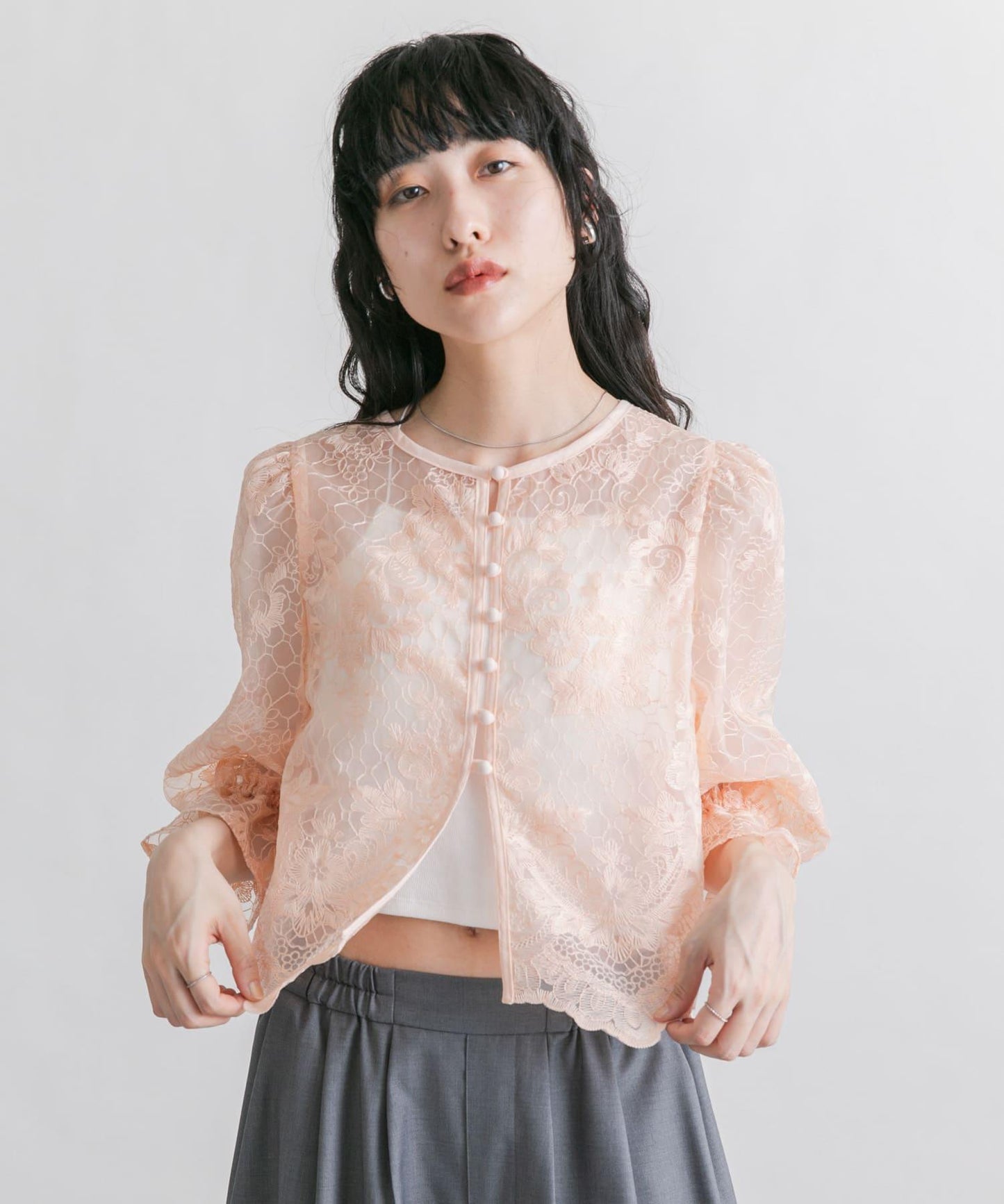 歐根紗刺繡短款襯衫