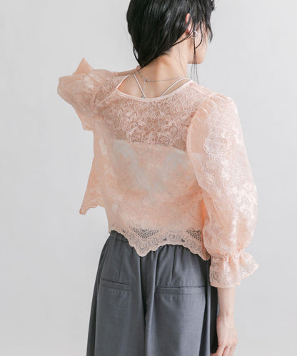 歐根紗刺繡短款襯衫