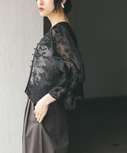 歐根紗刺繡短款襯衫