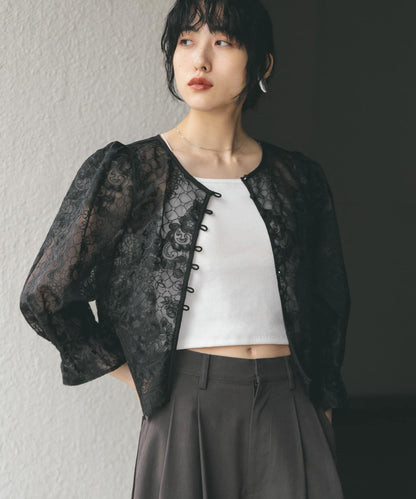 歐根紗刺繡短款襯衫