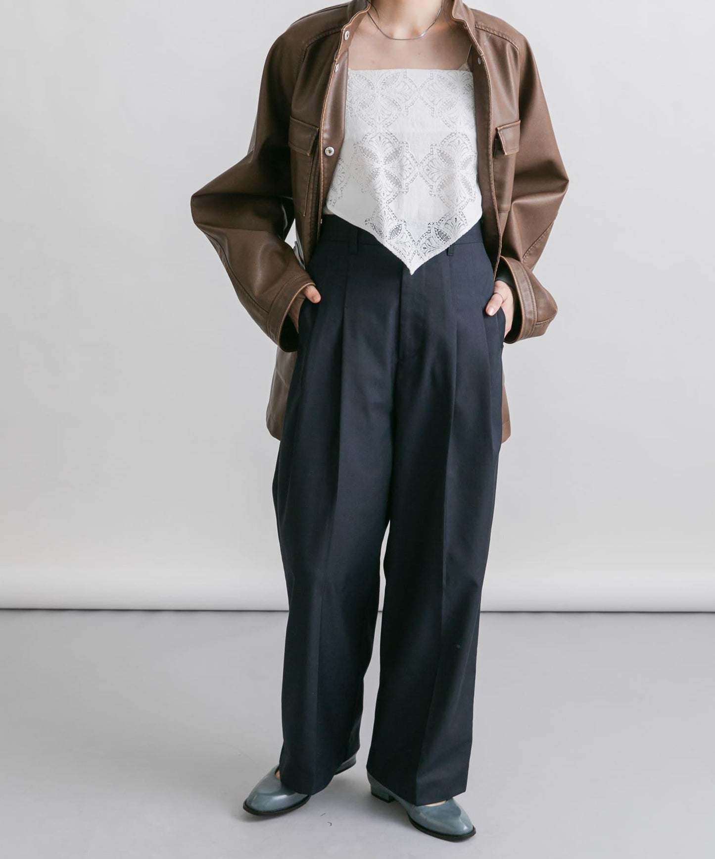 蕾絲圍巾套裝長褲