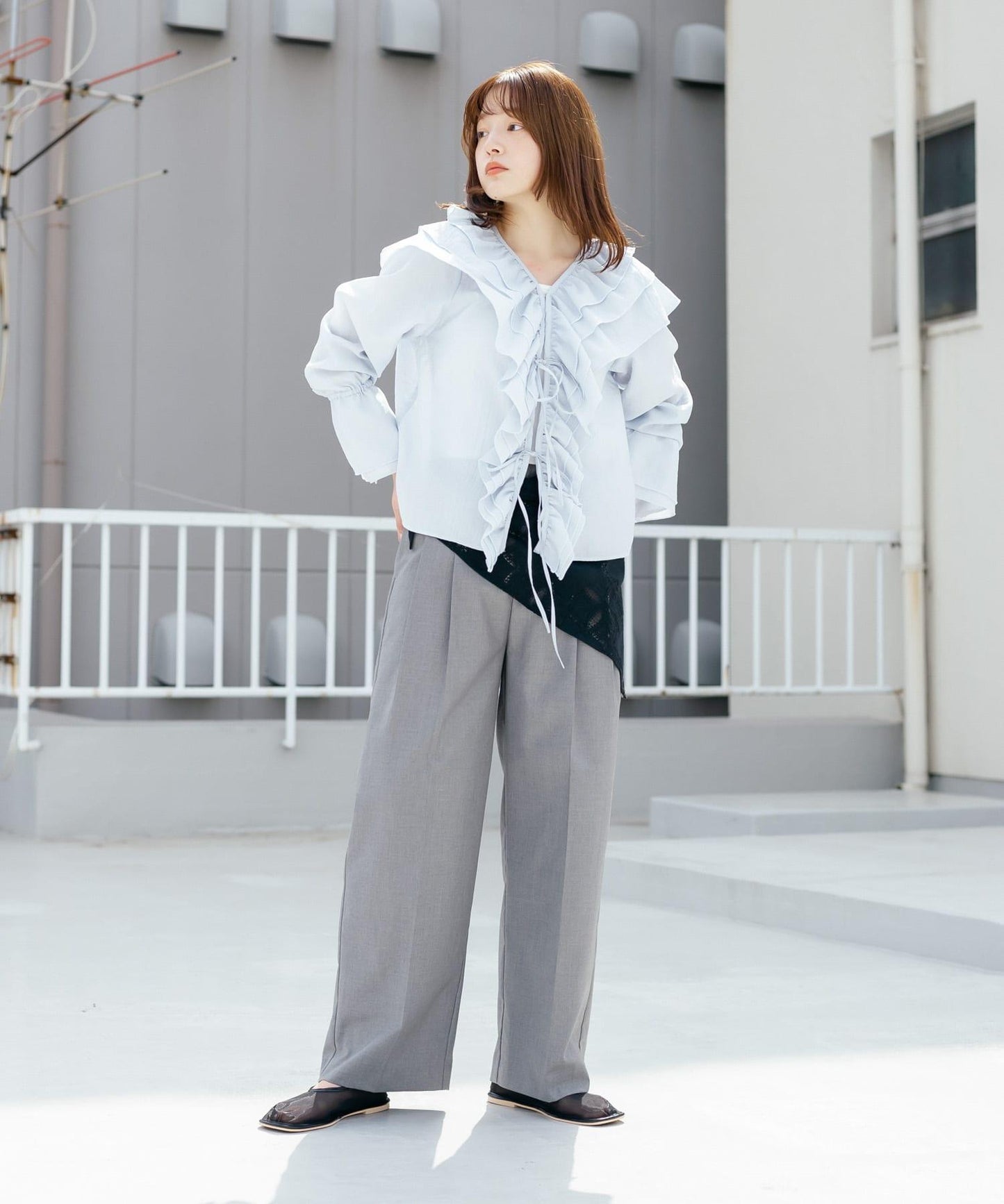 蕾絲圍巾套裝長褲