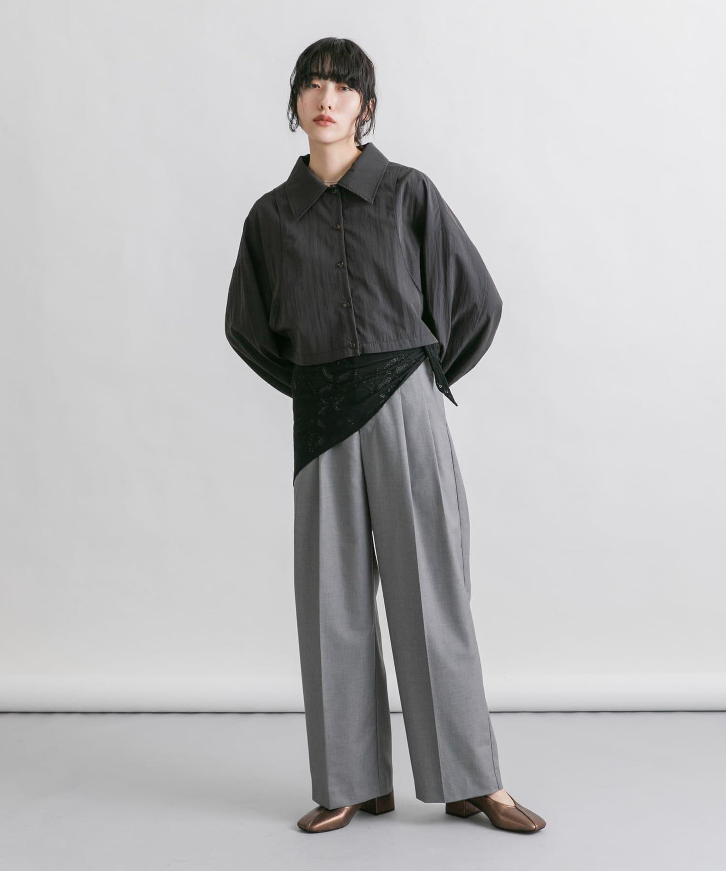 蕾絲圍巾套裝長褲