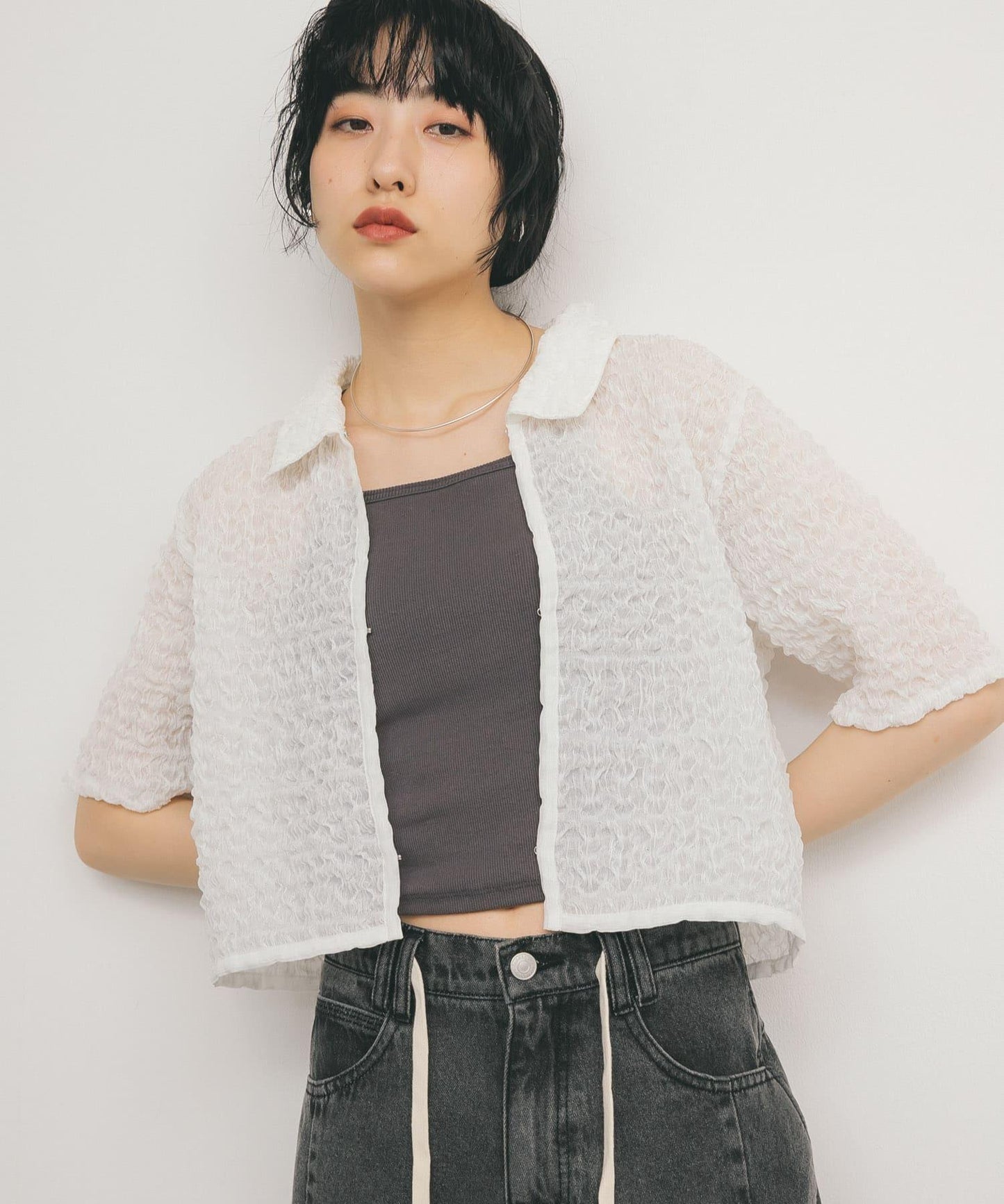 爆米花短款襯衫