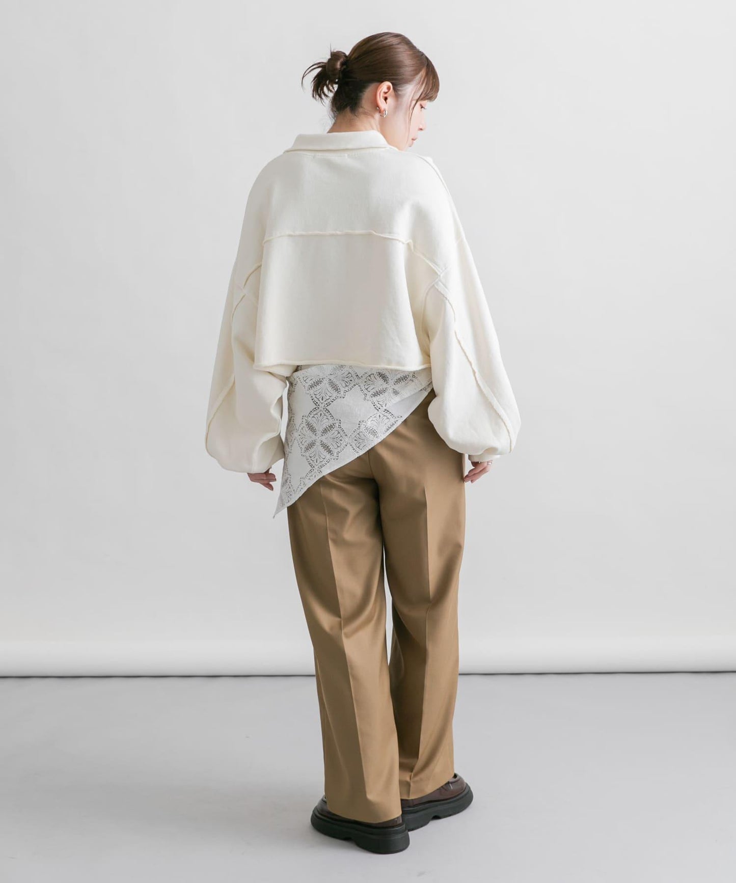 蕾絲圍巾套裝長褲