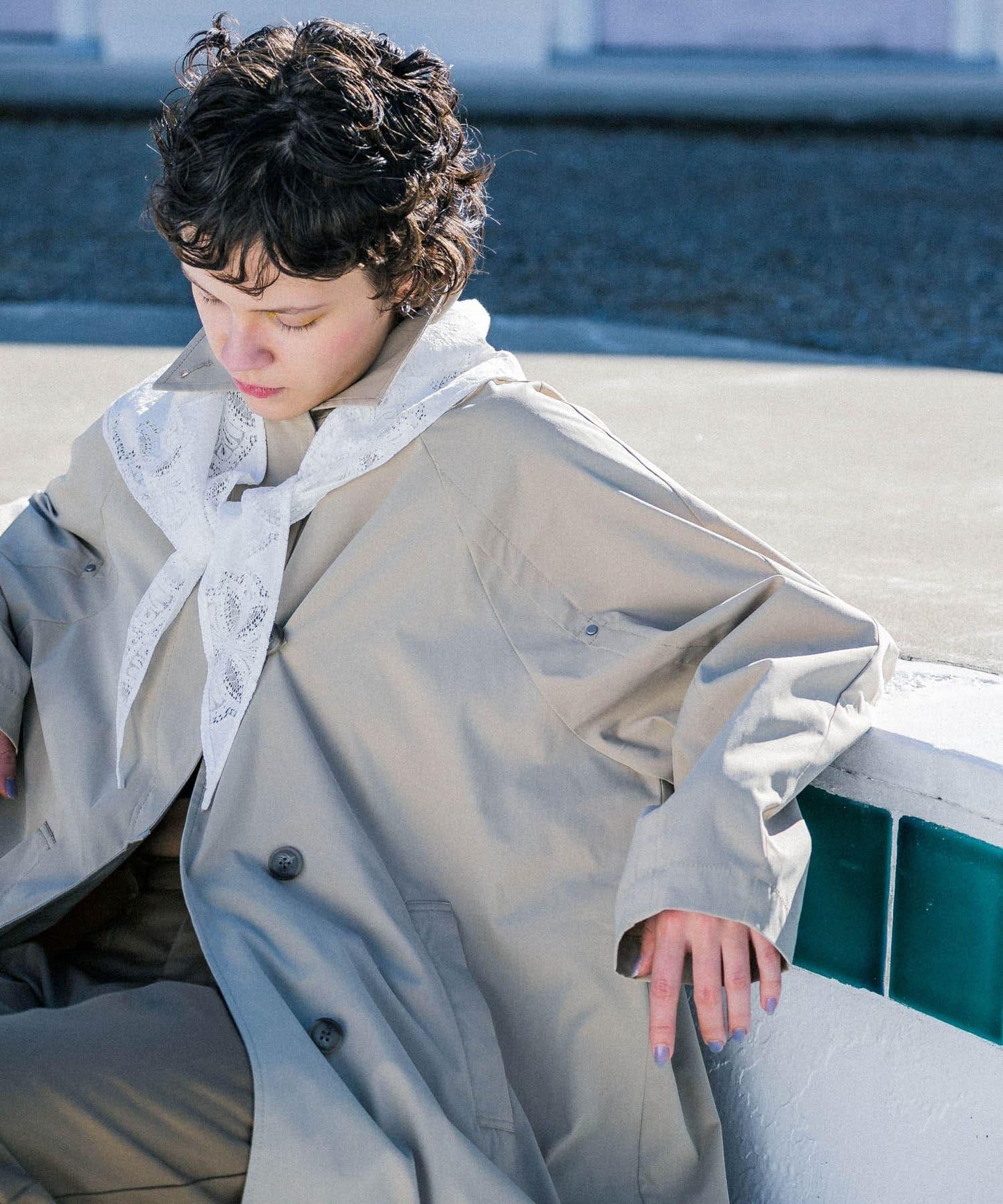 蕾絲圍巾套裝長褲