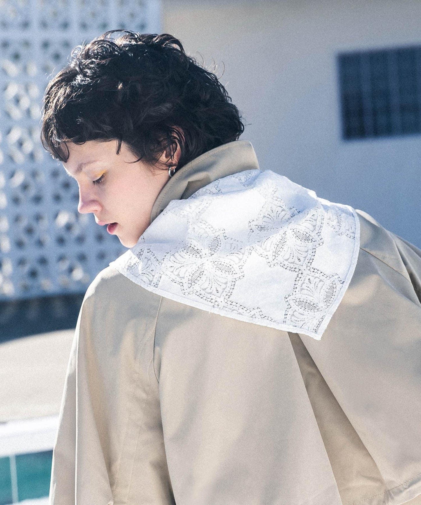 蕾絲圍巾套裝長褲