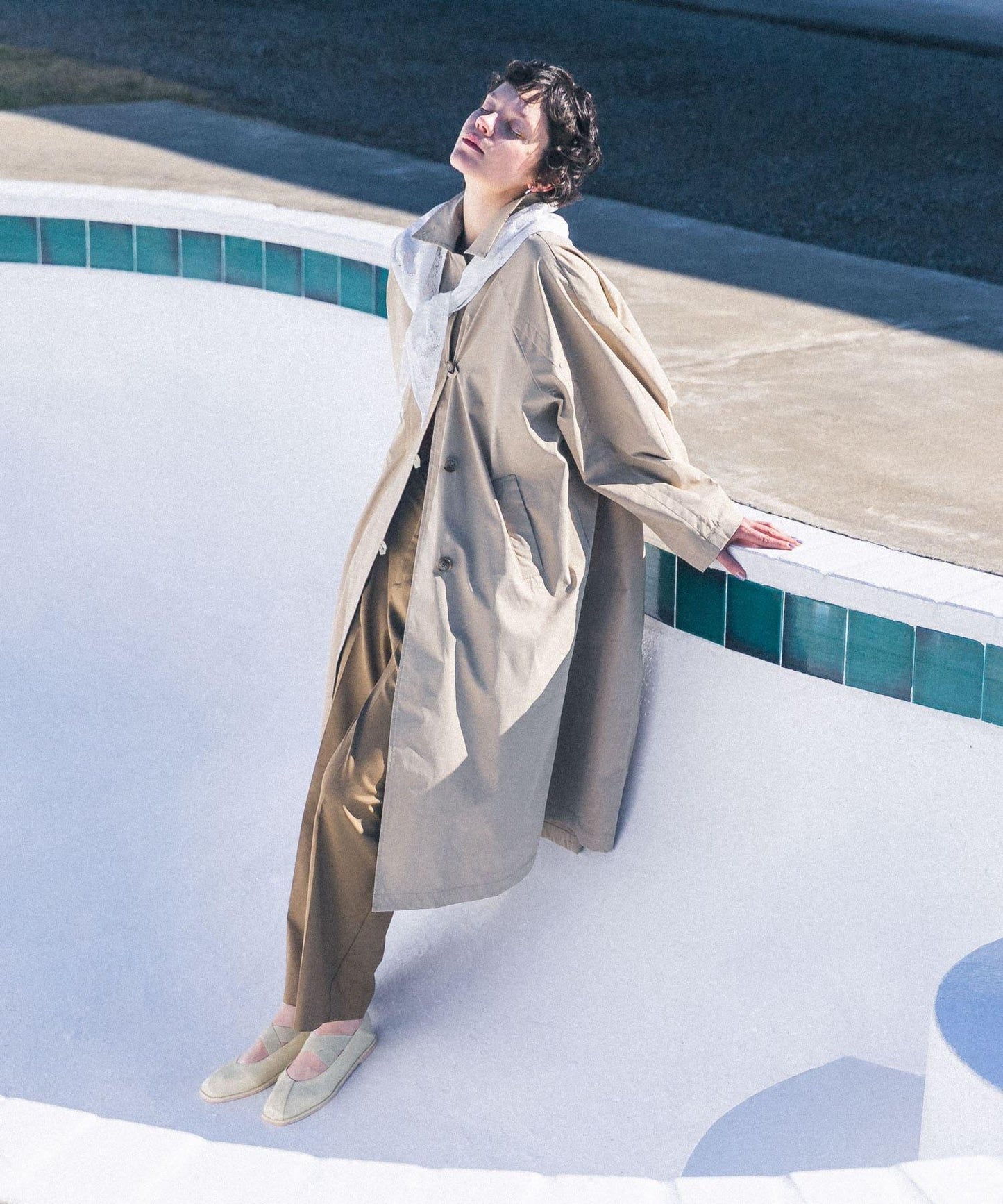 蕾絲圍巾套裝長褲