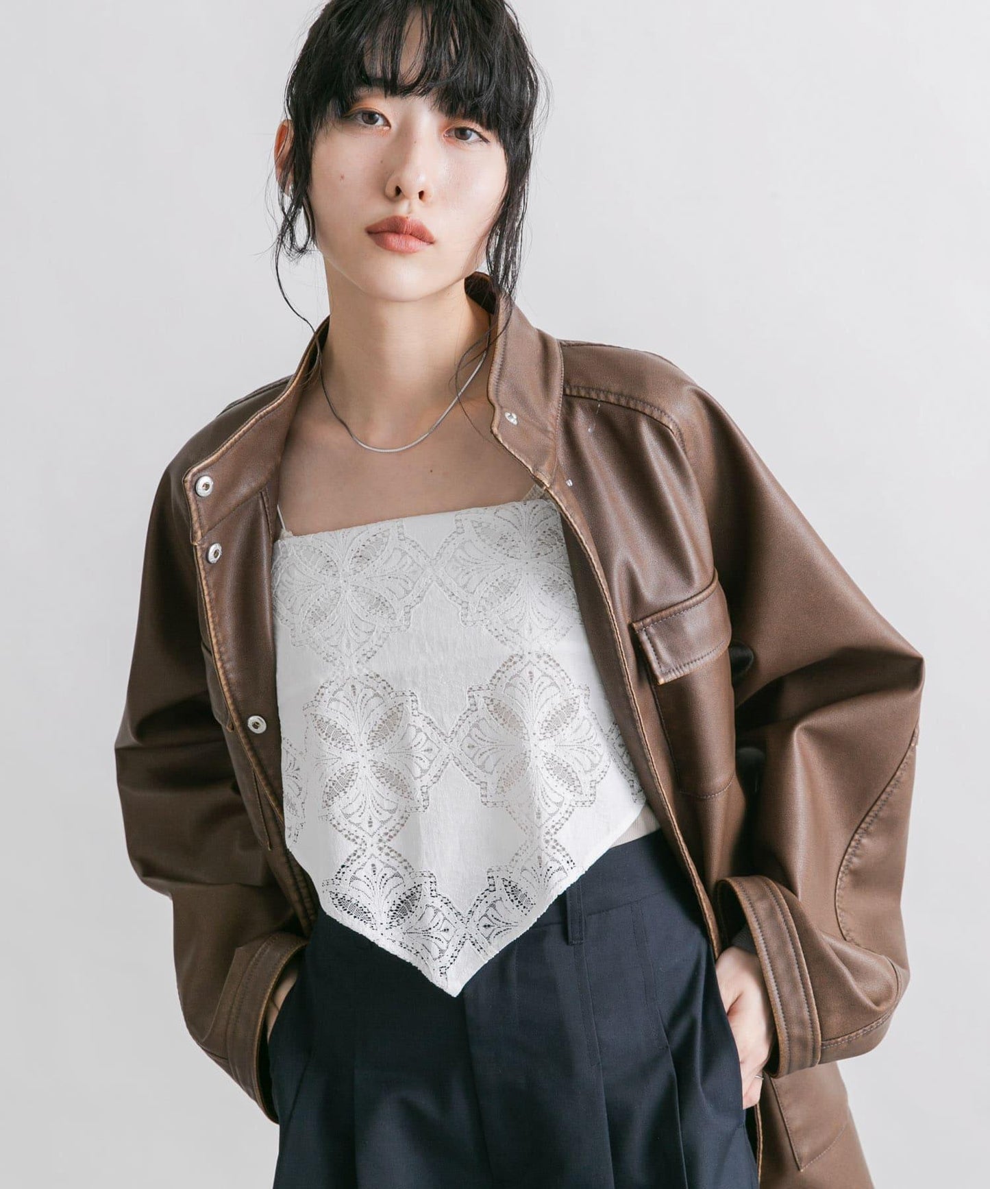 蕾絲圍巾套裝長褲