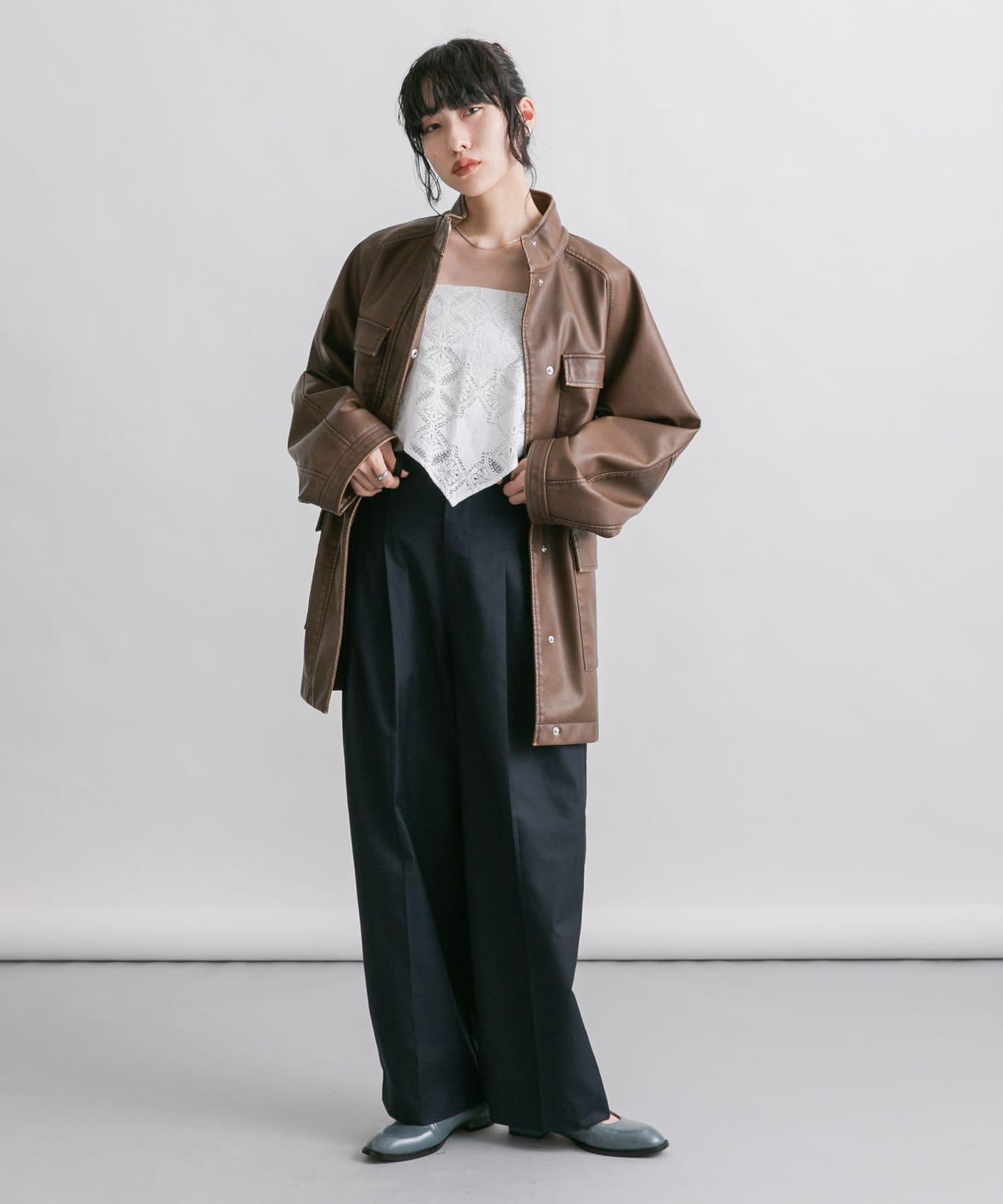 蕾絲圍巾套裝長褲