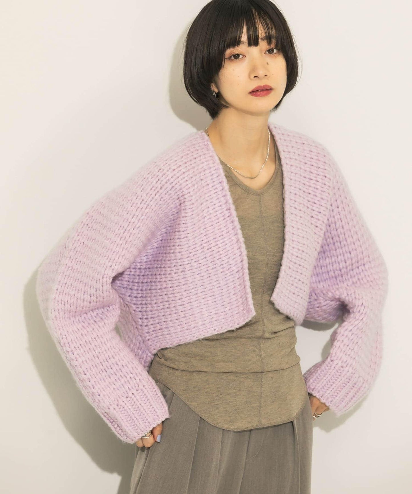 粗針短款針織開衫