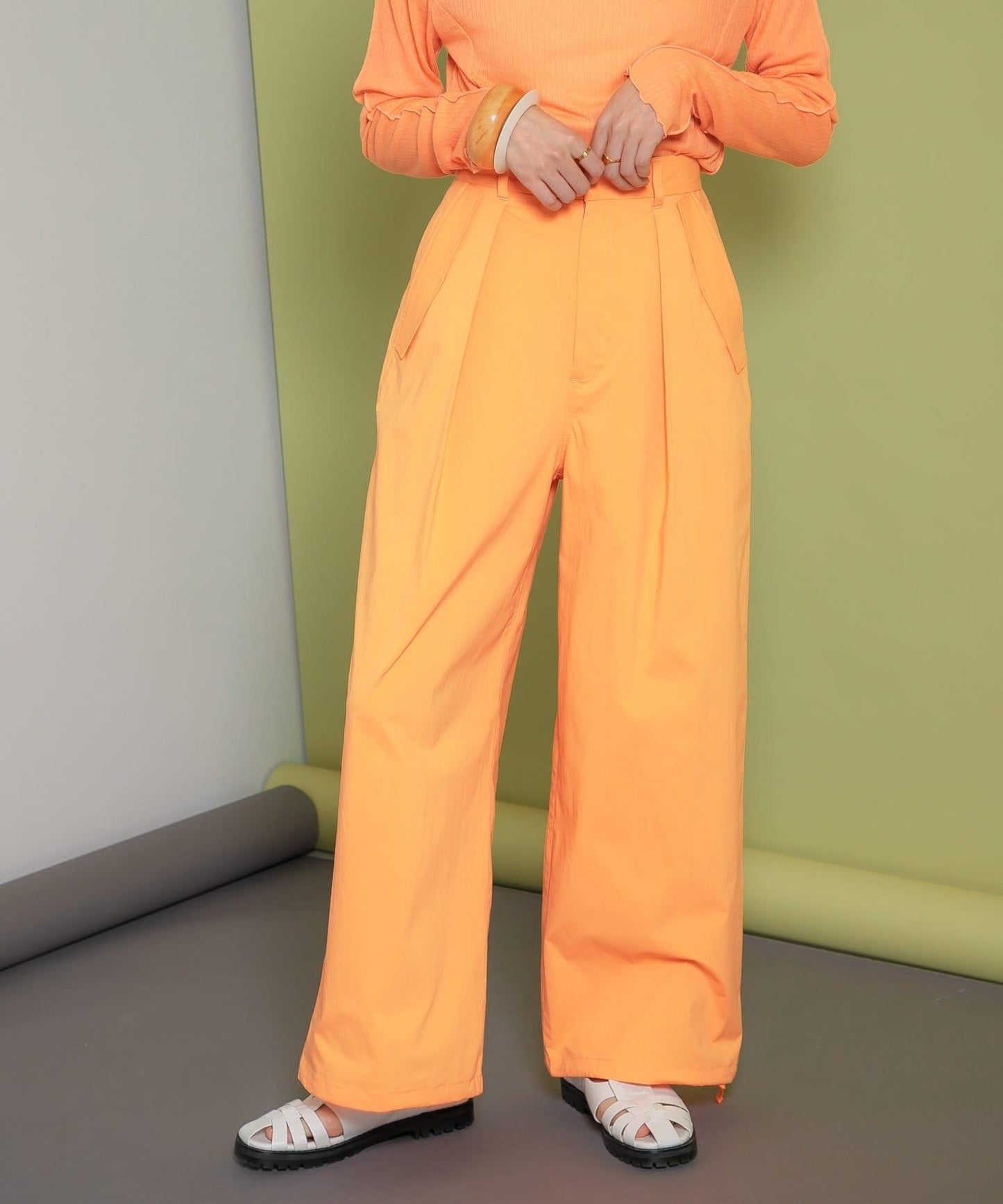 抽繩下襬工裝褲