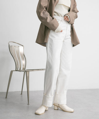 翻邊直筒牛仔褲