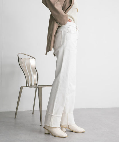 翻邊直筒牛仔褲