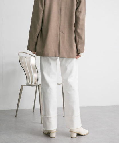 翻邊直筒牛仔褲