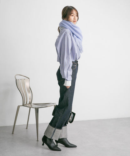 翻邊直筒牛仔褲