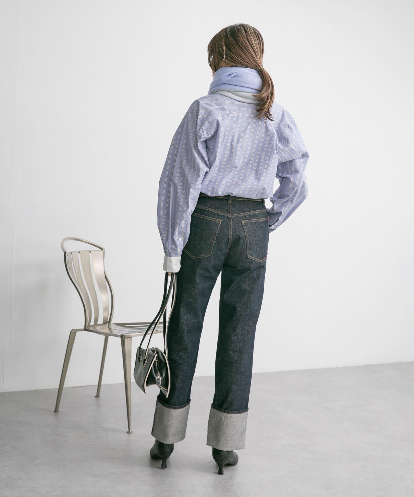 翻邊直筒牛仔褲