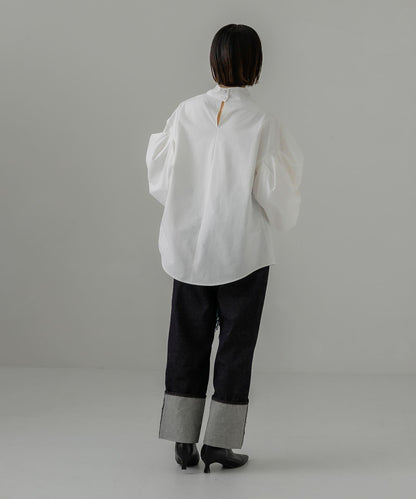 翻邊直筒牛仔褲