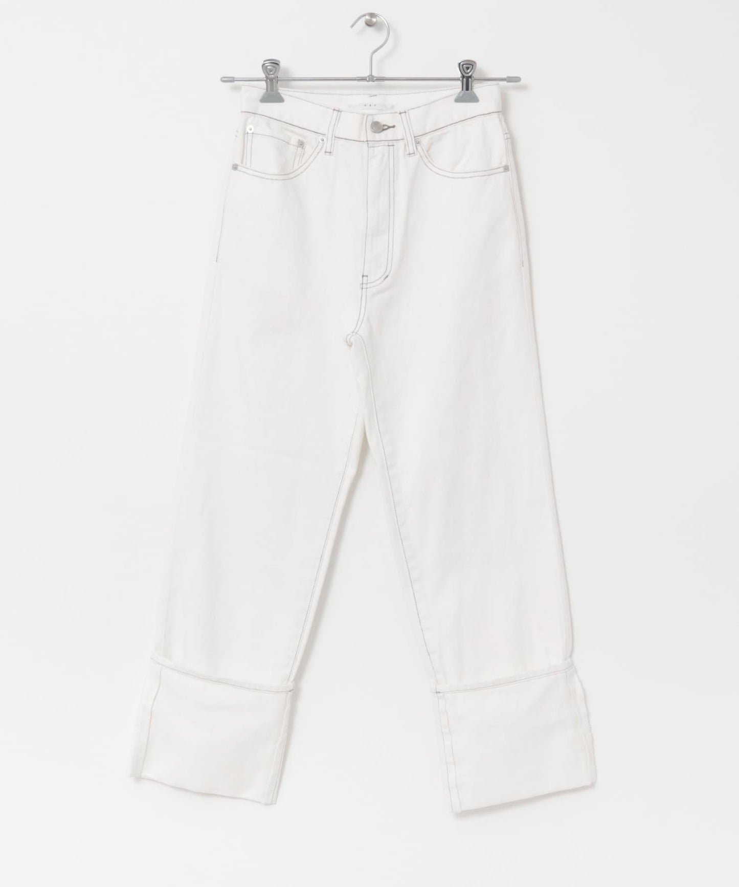 翻邊直筒牛仔褲