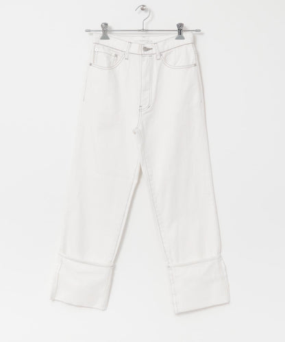 翻邊直筒牛仔褲