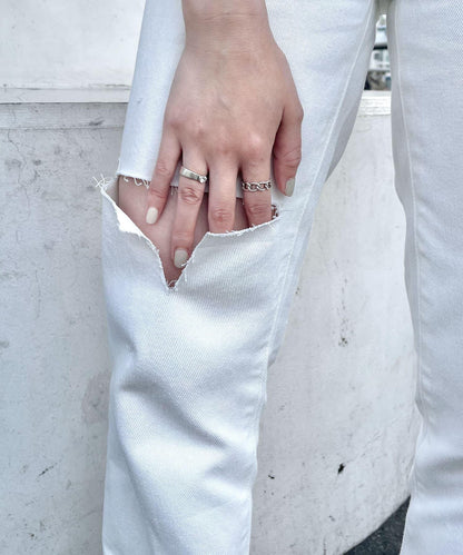 改良破洞開叉牛仔褲