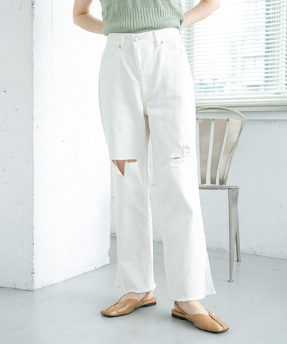 改良破洞開叉牛仔褲