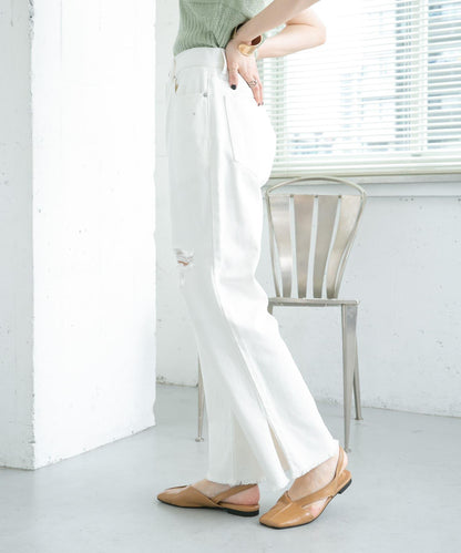 改良破洞開叉牛仔褲