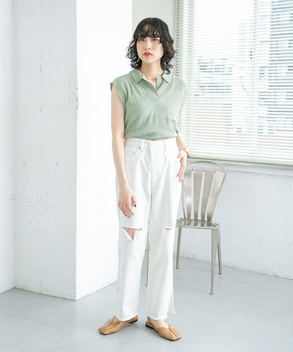 改良破洞開叉牛仔褲