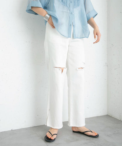 改良破洞開叉牛仔褲