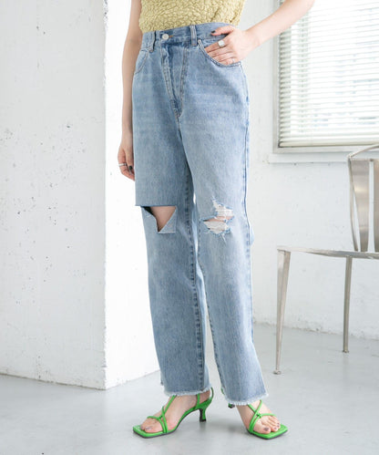 改良破洞開叉牛仔褲