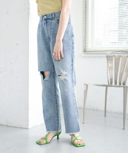 改良破洞開叉牛仔褲