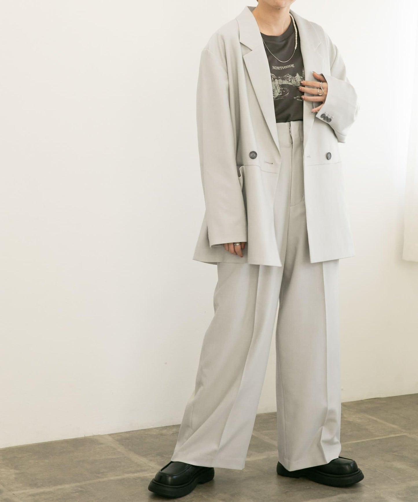 中線高腰寬腿褲