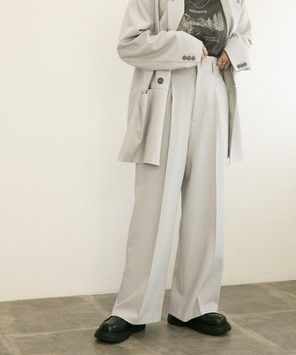 中線高腰寬腿褲