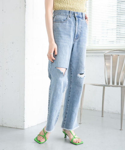 改良破洞開叉牛仔褲