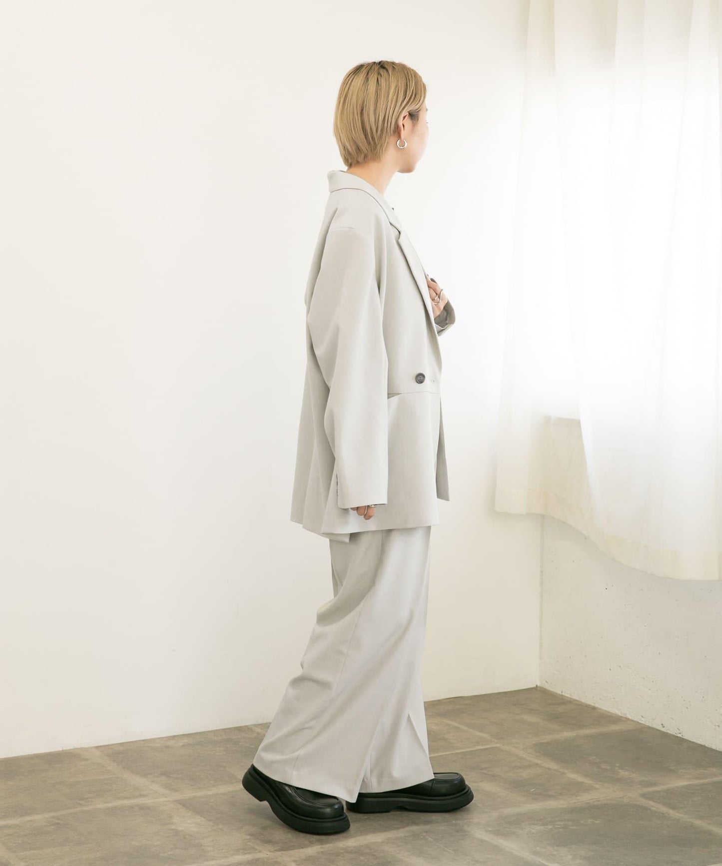 中線高腰寬腿褲