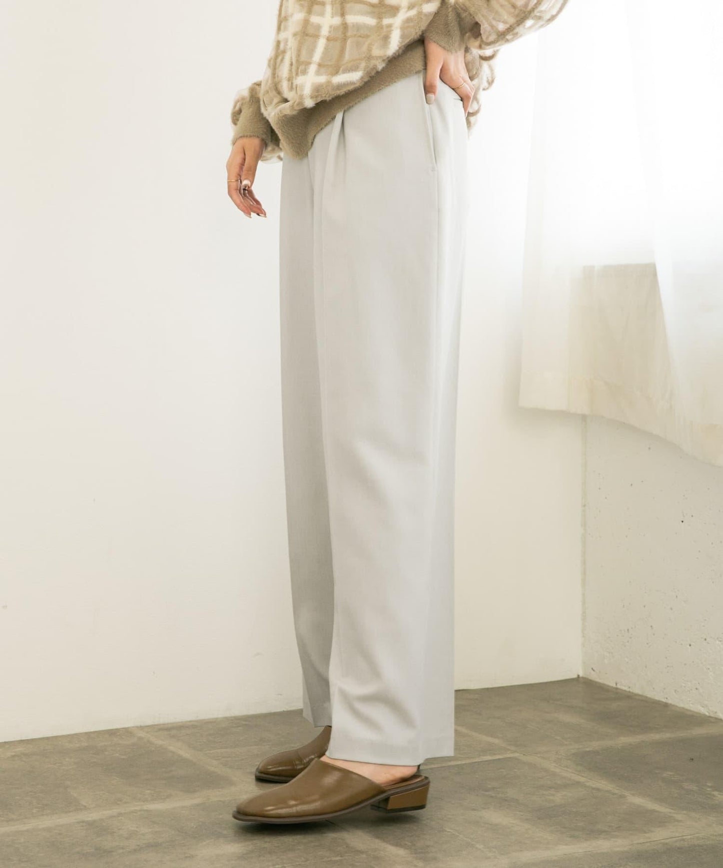 中線高腰寬腿褲