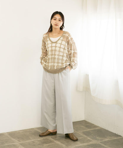 中線高腰寬腿褲