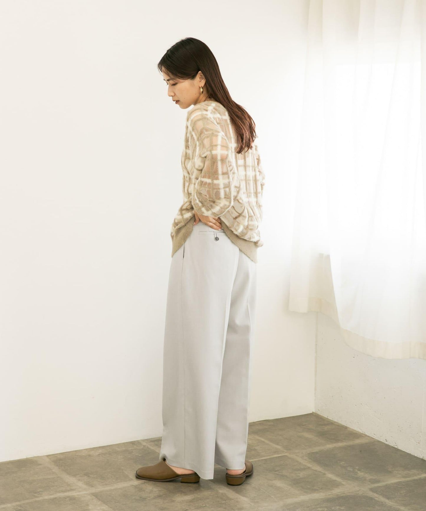 中線高腰寬腿褲