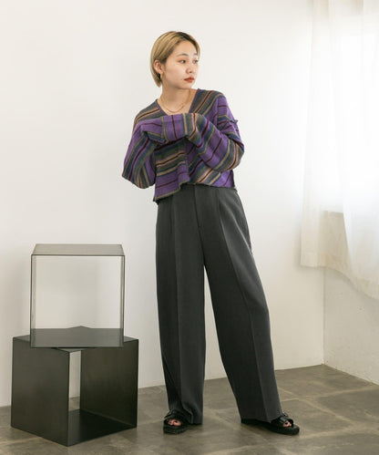 中線高腰寬腿褲