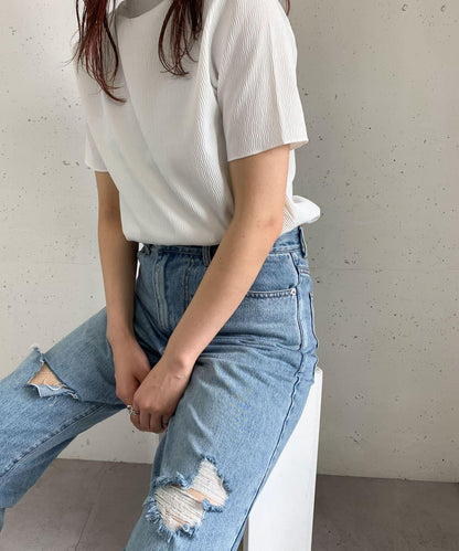 改良破洞開叉牛仔褲