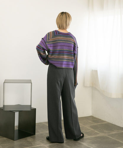 中線高腰寬腿褲