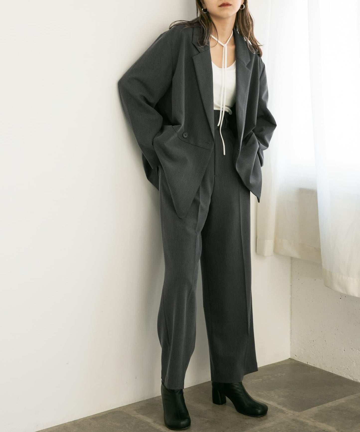 中線高腰寬腿褲