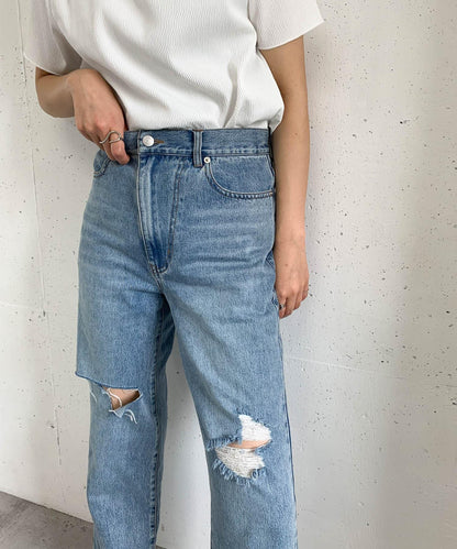 改良破洞開叉牛仔褲