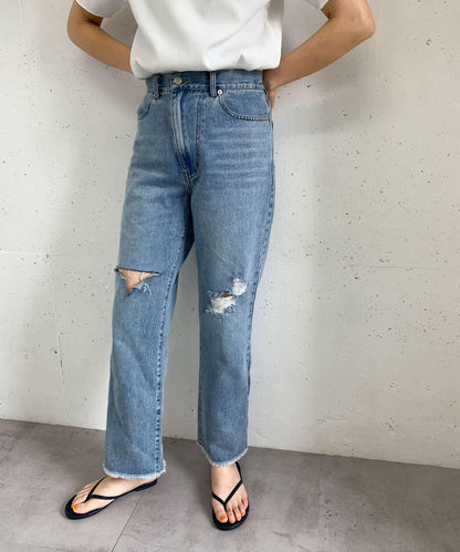 改良破洞開叉牛仔褲