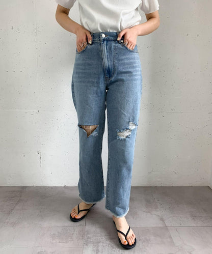 改良破洞開叉牛仔褲