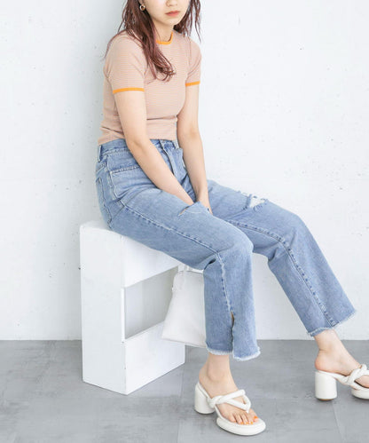 改良破洞開叉牛仔褲