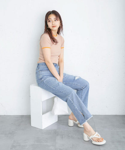 改良破洞開叉牛仔褲