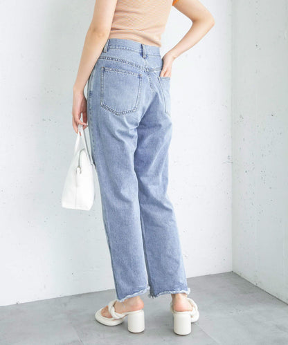 改良破洞開叉牛仔褲