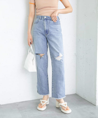 改良破洞開叉牛仔褲